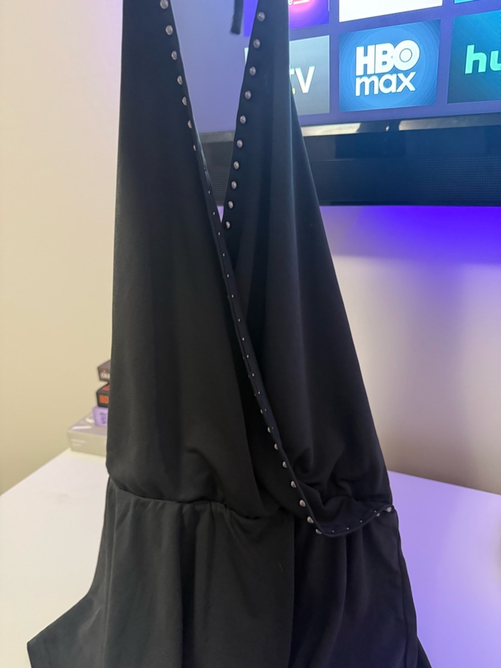 Dark Grey Stud-Trim Halter Dress
